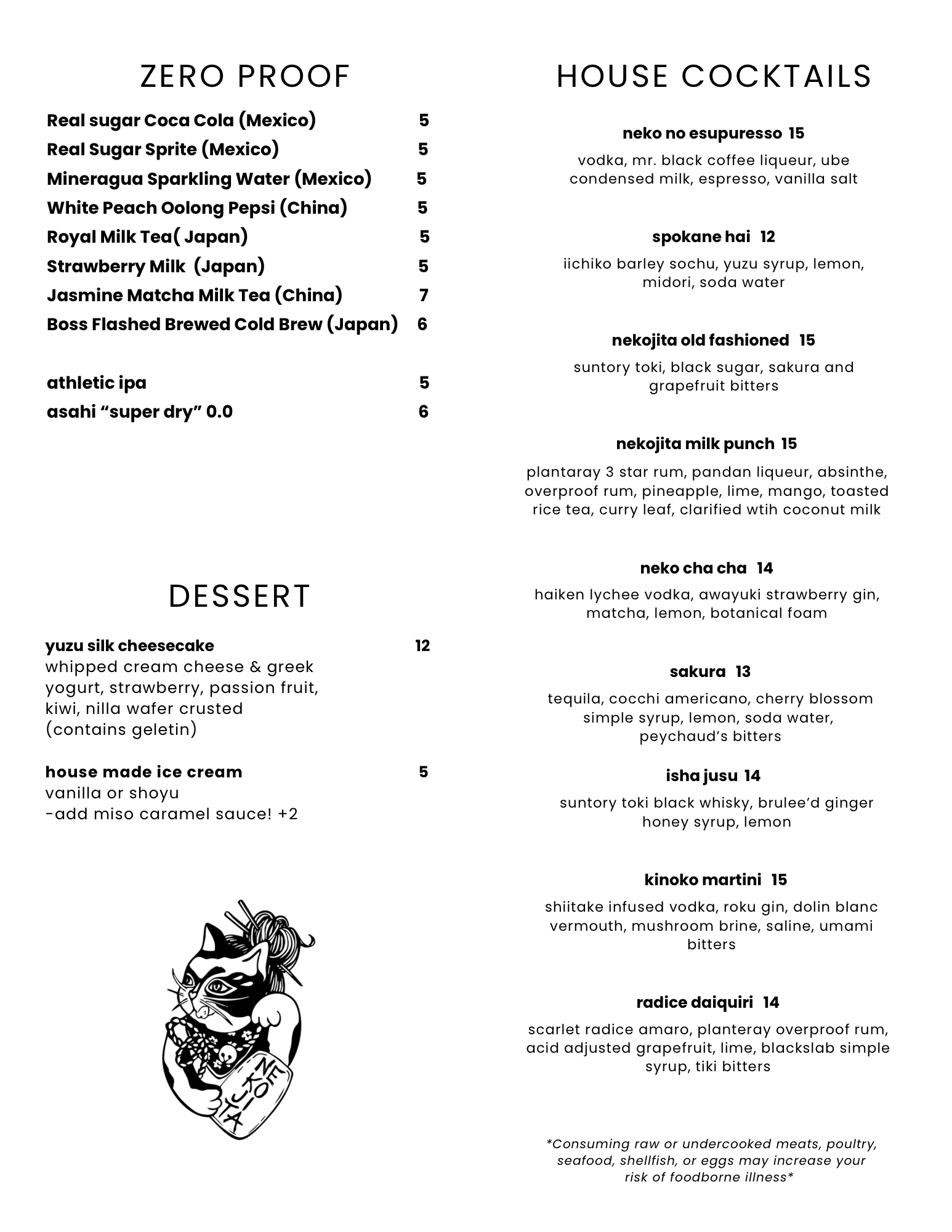 Menu — Nekojita Ramen